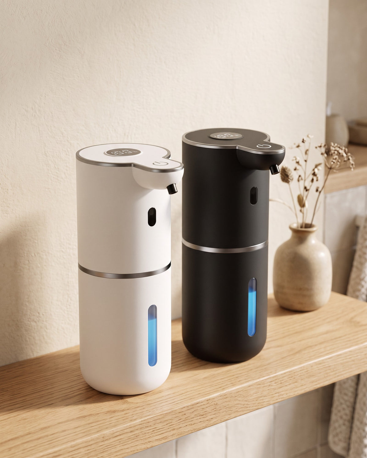 Dispenser de sabonete automático nas cores branco e preto